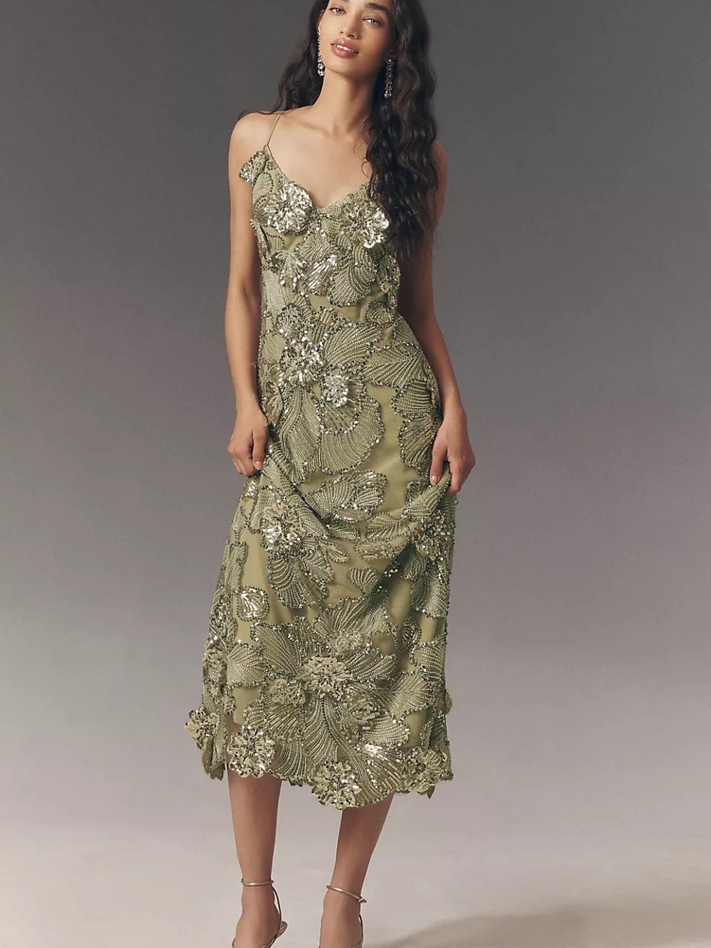 HELSI Samantha Floral V-Neck Tie Back  Dress in Green Wedding Size S  NWT